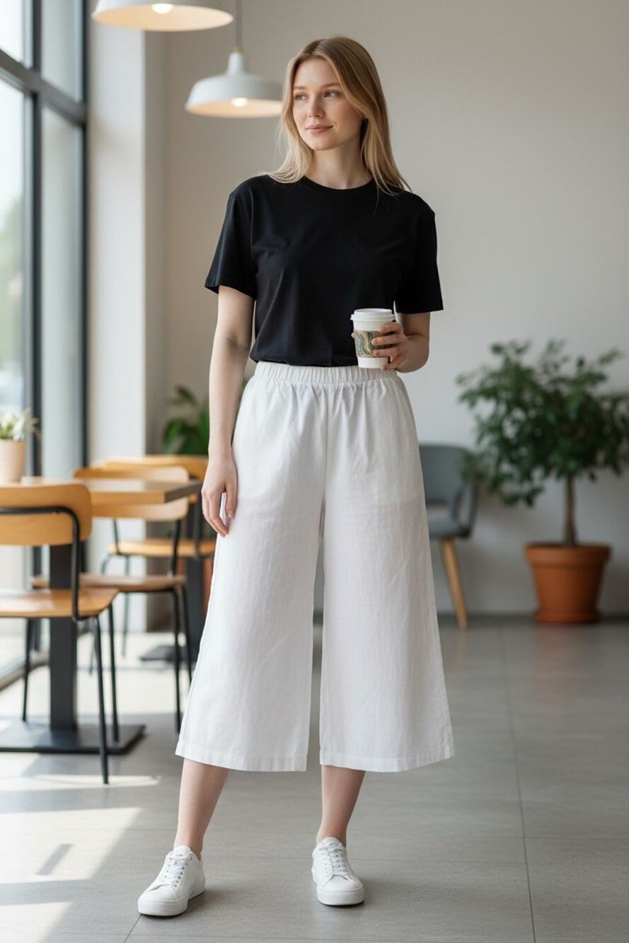 Cynthia Rowley Women's White Linen Blend Wide Leg Cropped Pants Size 1X Plus